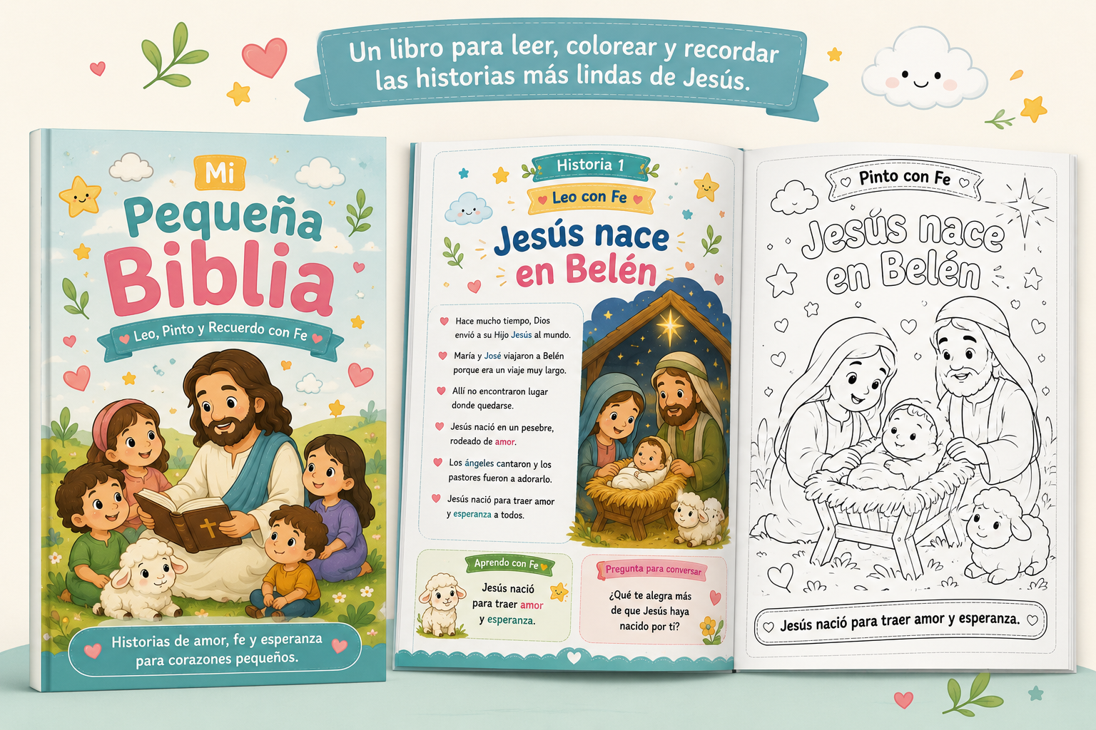 Mockup del libro Mi Pequeña Biblia Pinto con Fe Historias de Jesús